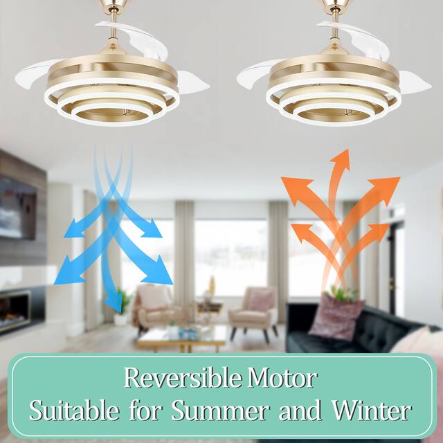 Oaks Aura 42in. LED DIY Shape Retractable Modern Ceiling Fan With Lights, 6-Speed Latest DC Motor Remote Control Ceiling Fan