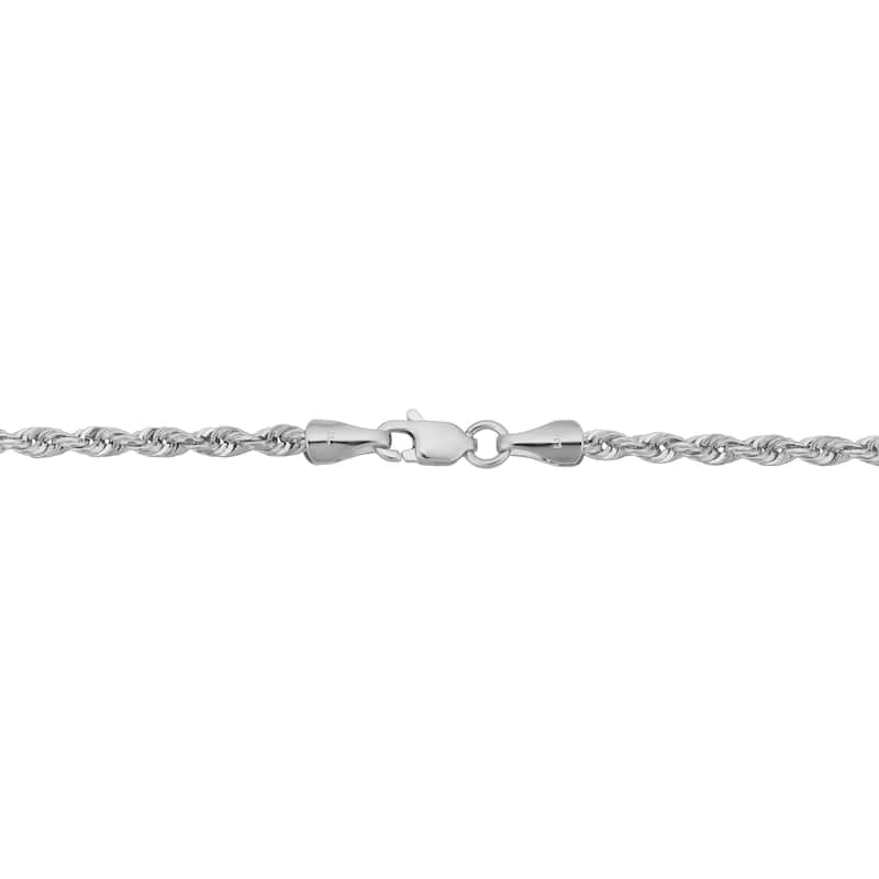 10k White Gold 2.6 millimeter Rope Chain Necklace for Men and Women