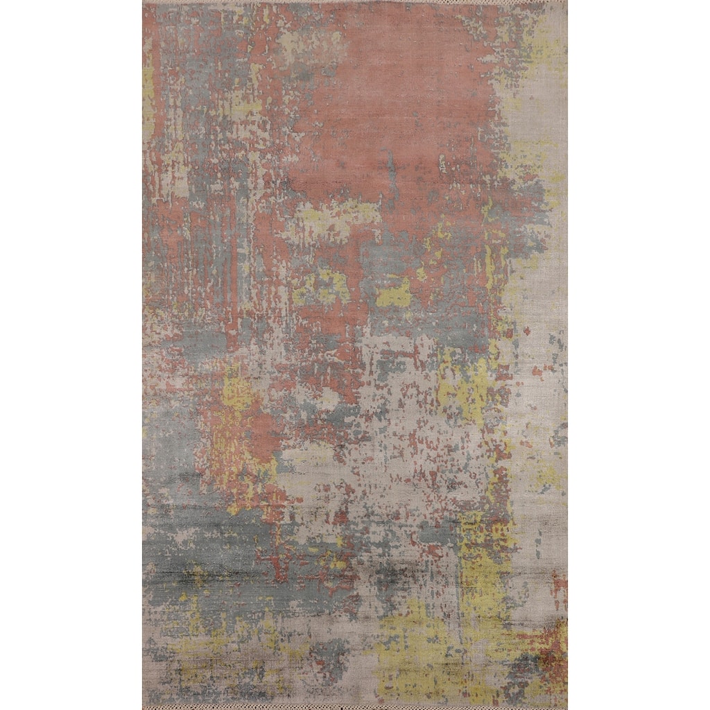 Multicolor Abstract Modern Area Rug Hand-Knotted Wool Carpet - 4'10"x 7'6"