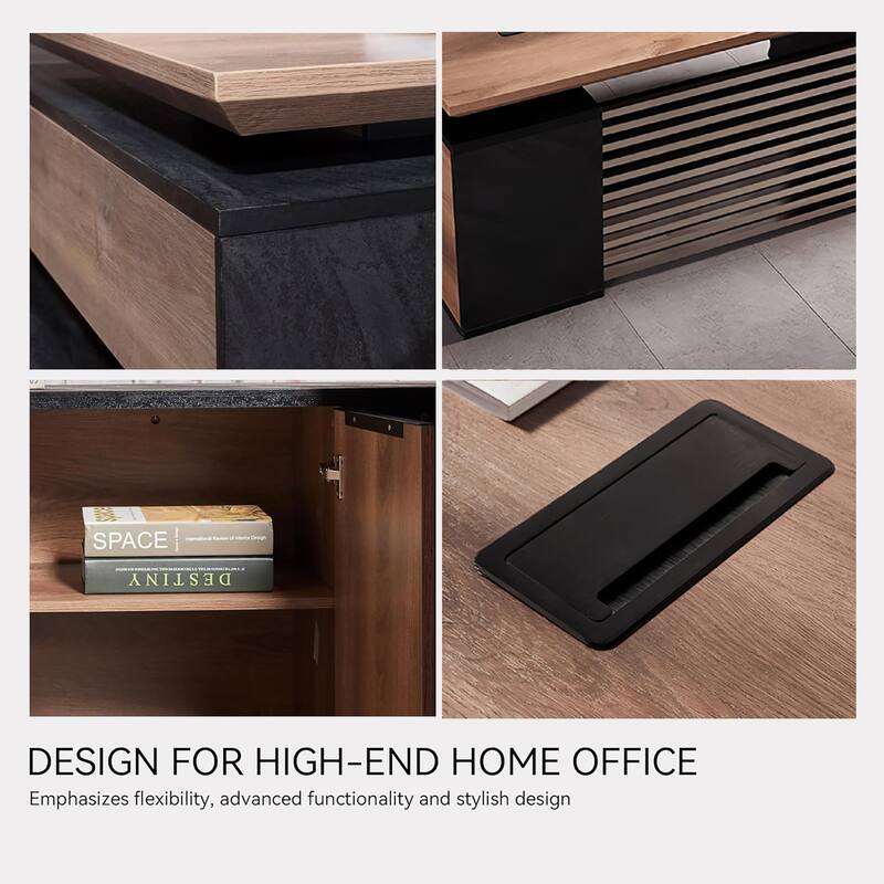 Adjustable Height Executive L Shaped Standing Desk w/ Cable Box Drawers Cabinets