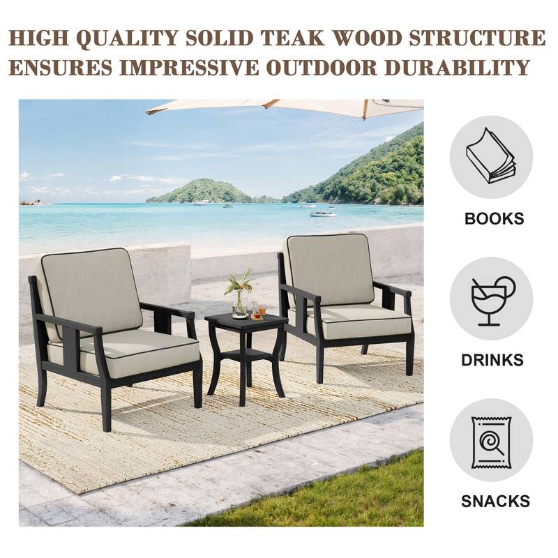 Wood Patio Bistro Set with Water-Resistant Cushions(Set of 3)