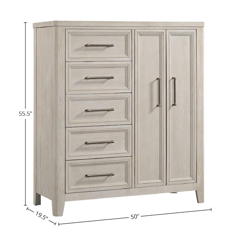 Carlson 5-Drawer Solid Pine Gentleman's Chest with Double Doors, Washed Linen