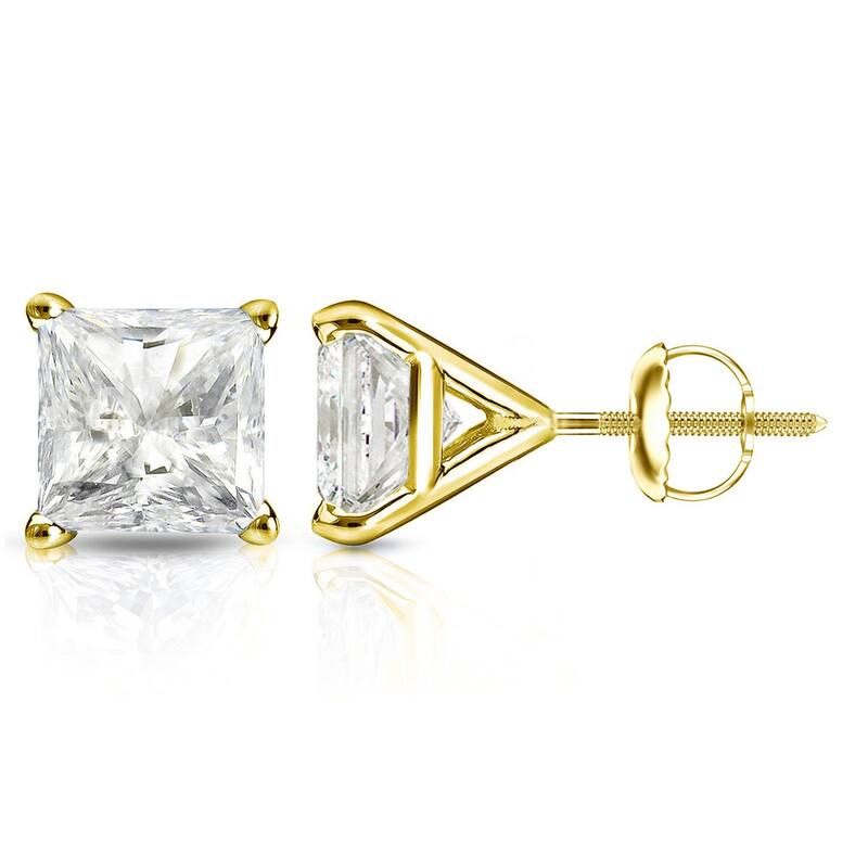 Auriya 14k Gold 1ctw Princess-cut Diamond Stud Earrings Martini-set (J-K, I2-I3) - Yellow