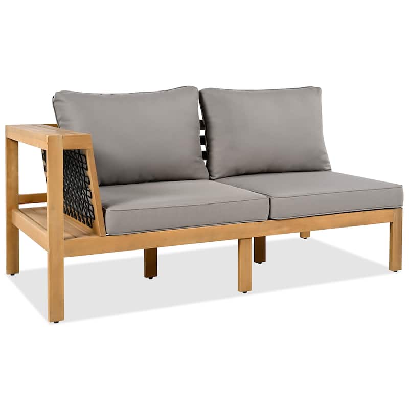 Roomfitters 4-Piece Outdoor Sectional Sofa Set with Coffee Table and Built-in Side Shelves, Wood Frame
