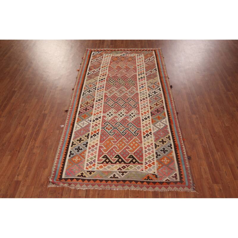 Geometric Kilim Qashqai Persian Area Rug Hand-Woven Tribal Wool Carpet - 5'5"x 9'8"