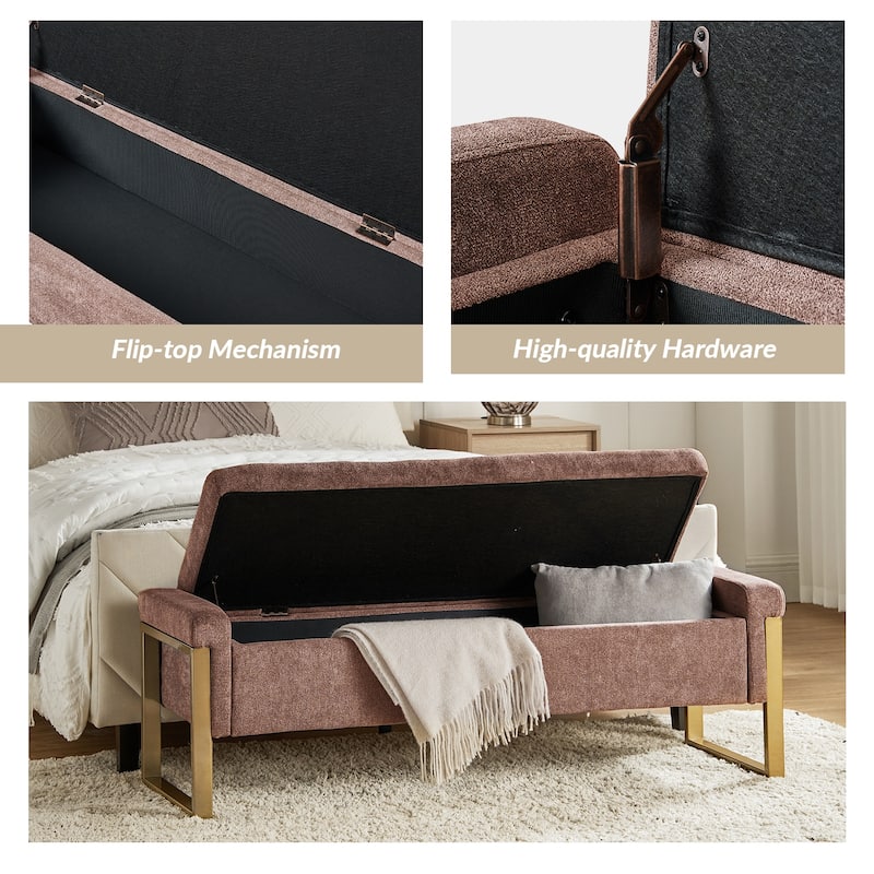 Alina Modern Upholstered Flip Top Storage Bench with Metal Legs by HULALA HOME