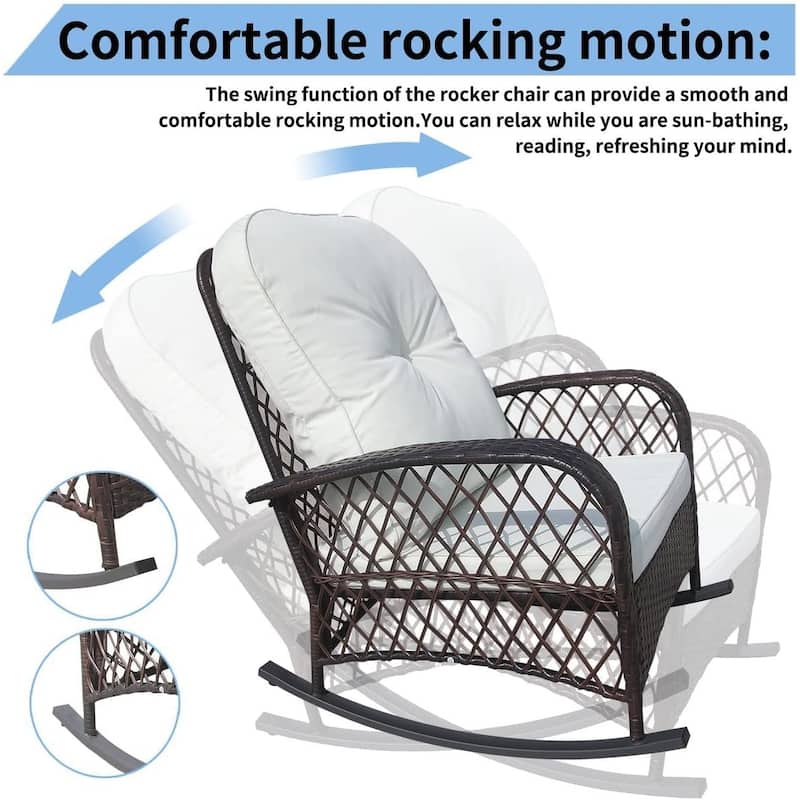 Wicker Rocking Chair, Rattan Rocker Armchair with Soft Cushion, All