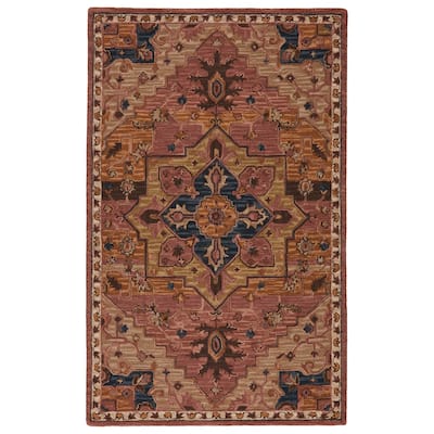 Cressida Handmade Medallion Dark Pink/ Blue Area Rug