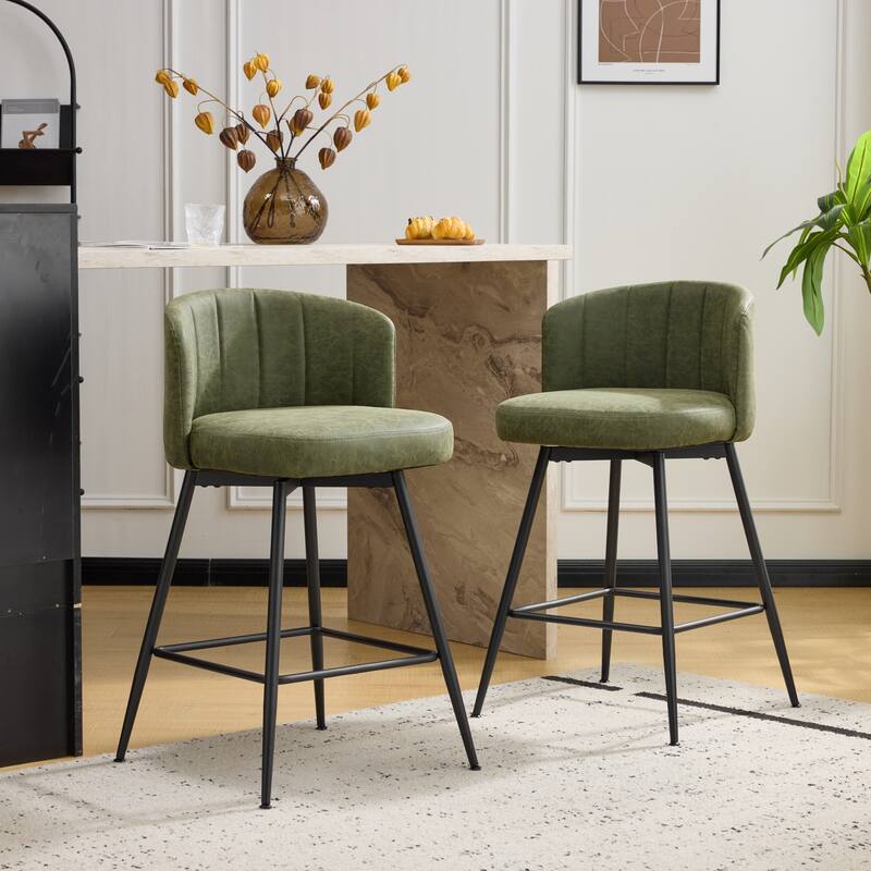 27.2" Swivel Upholstered Bar & Counter Stool with Back and Metal Frame - 37" H X 19.7"W X 18.7" D - Set of 2 - Green