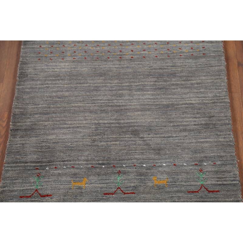 Gray Gabbeh Runner Rug Hand-Knotted Wool Carpet - 2'8"x 9'6"