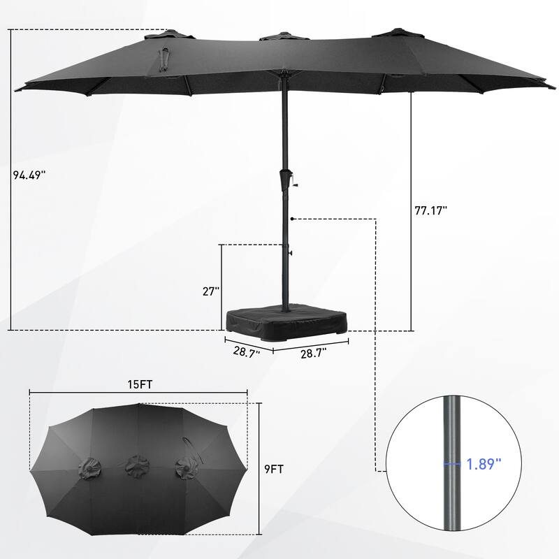 Ainfox 10ft Solar Patio Umbrella 40 LED Lighted and Umbrella Base, Strip Lights Outdoor Market Table Umbrella