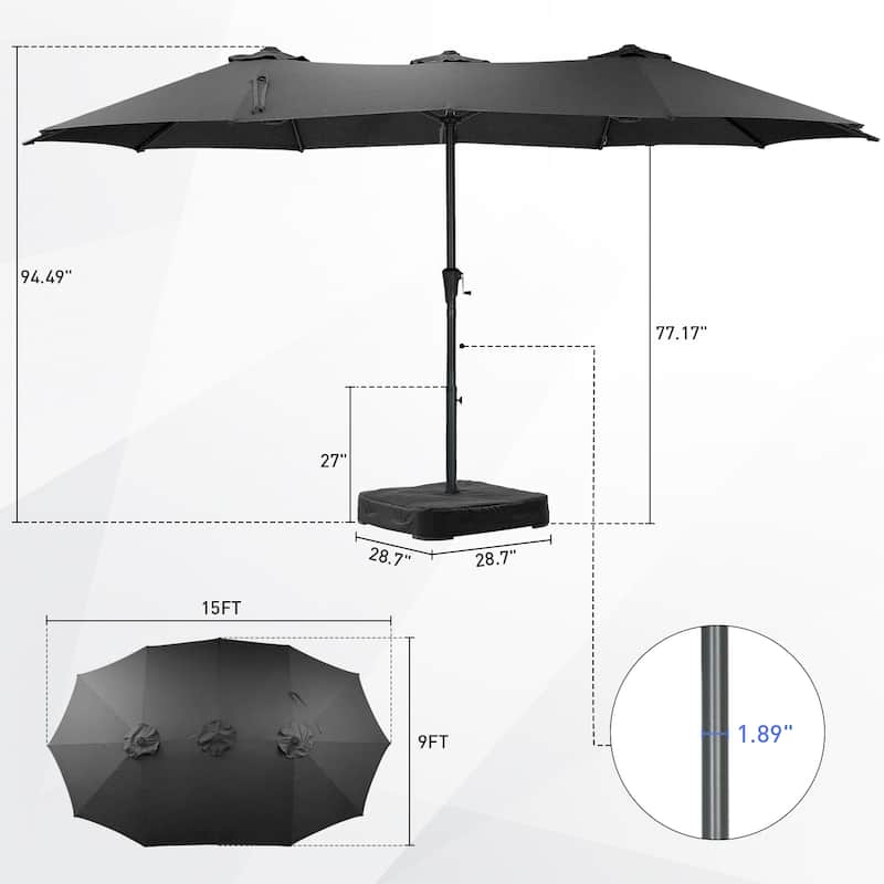 Autlaycil 15ft Patio Umbrella with Base,Large Outdoor Rectangle Double-Sided Umbrella