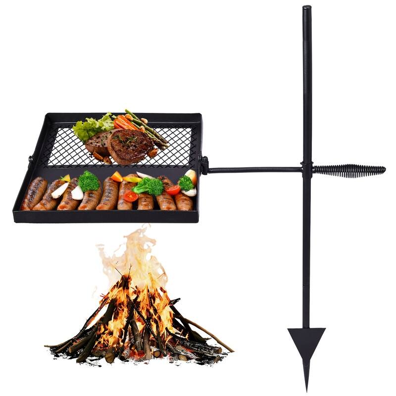 Folding Swivel Campfire Grill Portable Cooking Grate Over Fire Pit - Steel