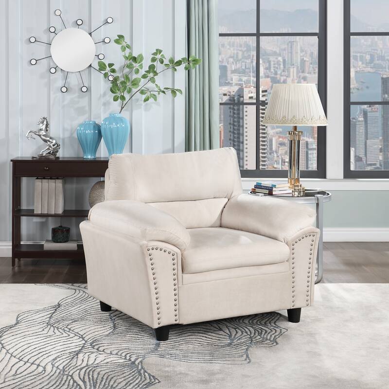 Mid-century Modern Upholstered Velvet Sofa Set with Armchair, Loveseat, 3-Seater Sofa