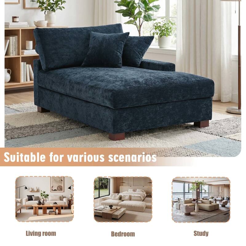 Oversized Chenille Modular Chaise Lounge With Deep Seat