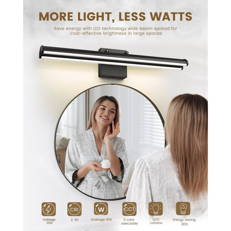180° Rotating LED Black Bathroom Vanity Light - 36"