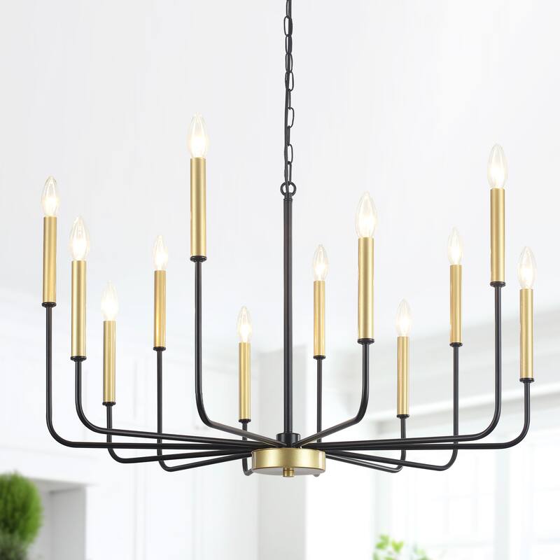 12-Light Rustic Candle Style Hanging Linear Chandelier Lighting for Kitchen Island