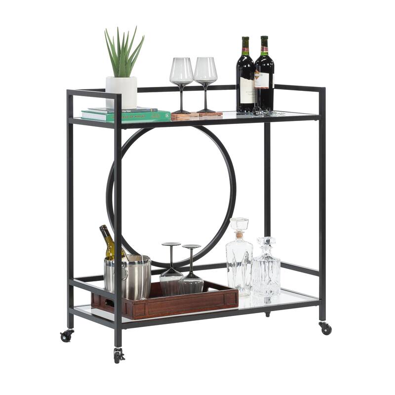 Wood Contemporary Bar Cart with 2 Glass Shelves - 35.55" L x 15.75" W x 37.21" H