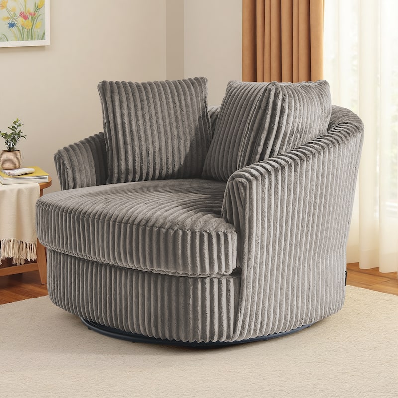 UIXE Oversize 43" Plush Corduroy Swivel Barrel Chair Comfy Accent Chair For Living Room