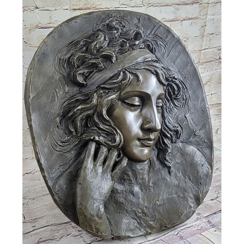 Art Nouveau Bronze Wall Art Hanging Portrait Of A Woman By Jean Patoue