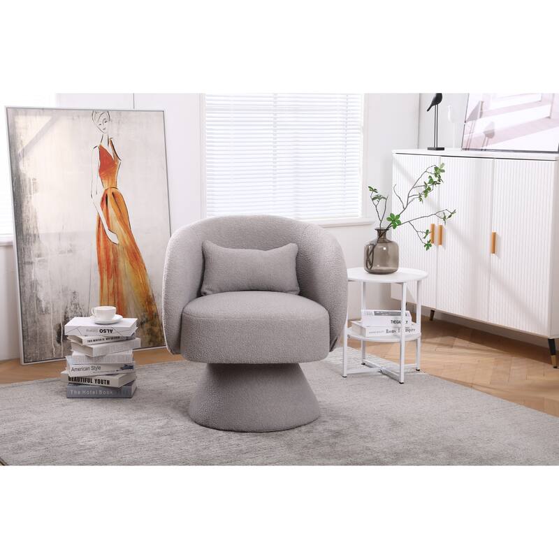 Grey Faux Fur 26.4" Swivel Round Barrel Chair