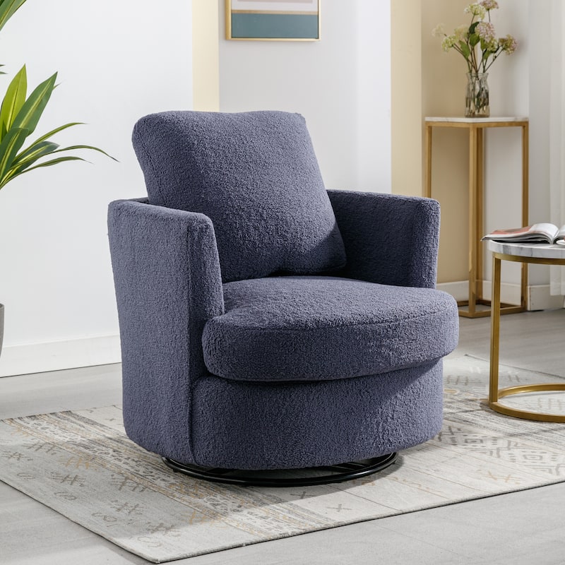 Modern Upholstered Swivel Barrel Chair for Living Room - Navy