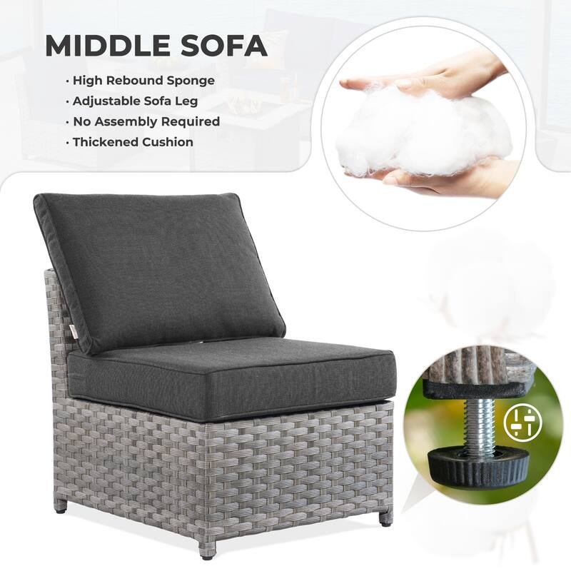 HOOOWOOO 7-piece PE Wicker Outdoor Furniture Sectional Set with Swivel Rocking Chair