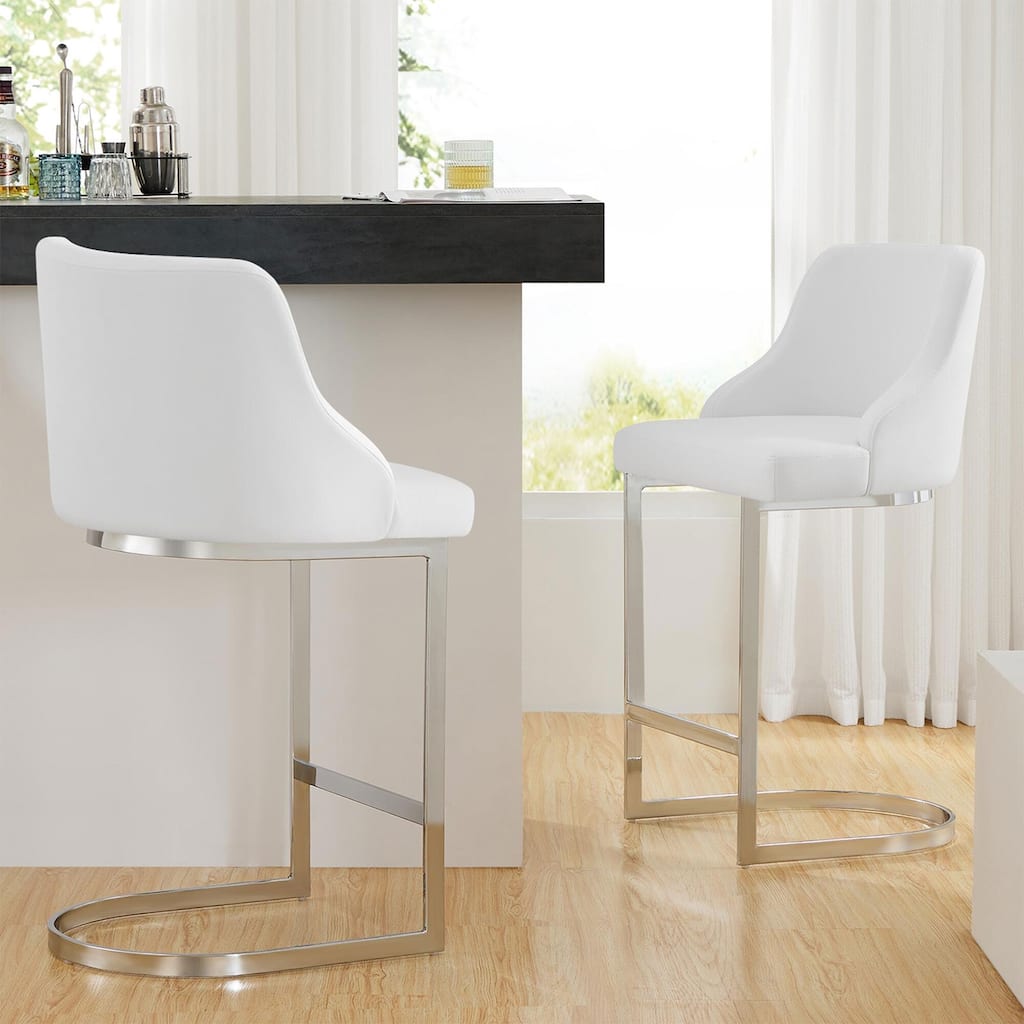 Velvet/Faux Leather Barstool, Counter Height Stools Set of 3 - 18.9"W x 20.5"D x 36.6"H