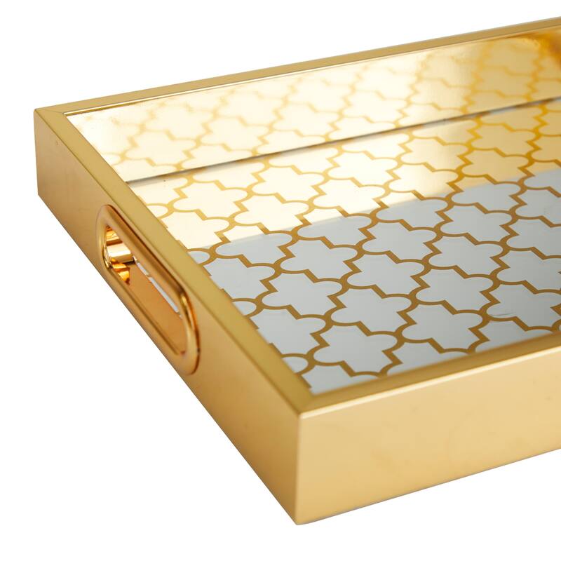 Polished Gold Plastic Mirrored Geometric Tray (Set of 2)