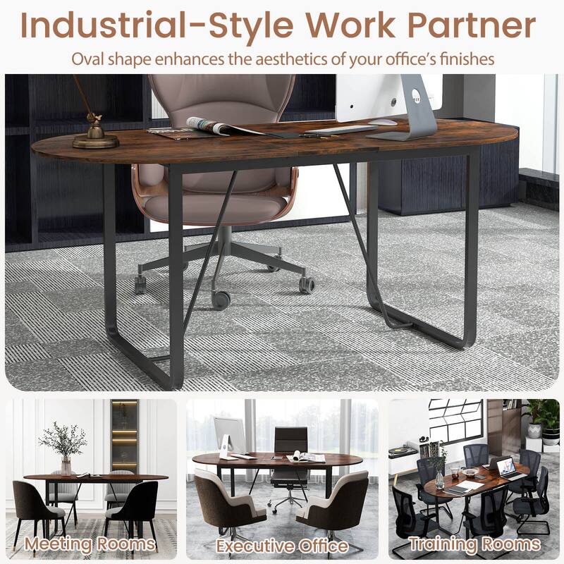 Costway 71 Inches Executive Table, Oval Home Office Table with Cable - See Details
