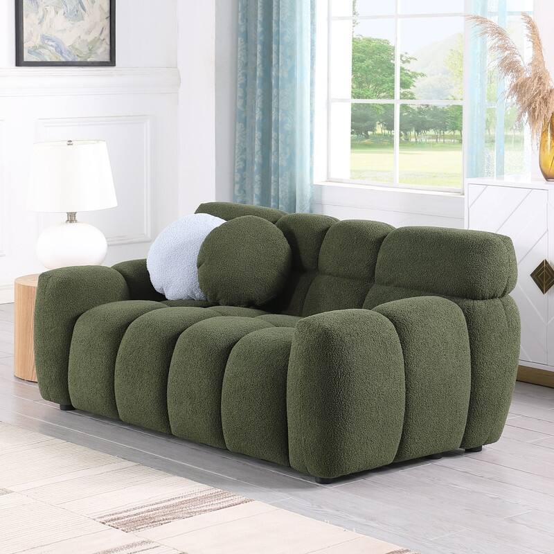 Two Sizes Of Teddy Velvet Upholstered Sofa