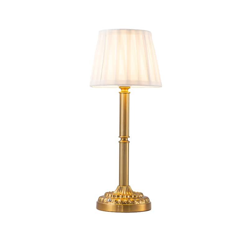 ALOADECOR Glam Cordless Brass Table Lamp Touch Control with 3 Way Classic Elegant Dimmable LED Nightstand Lamp with Fabric Shade