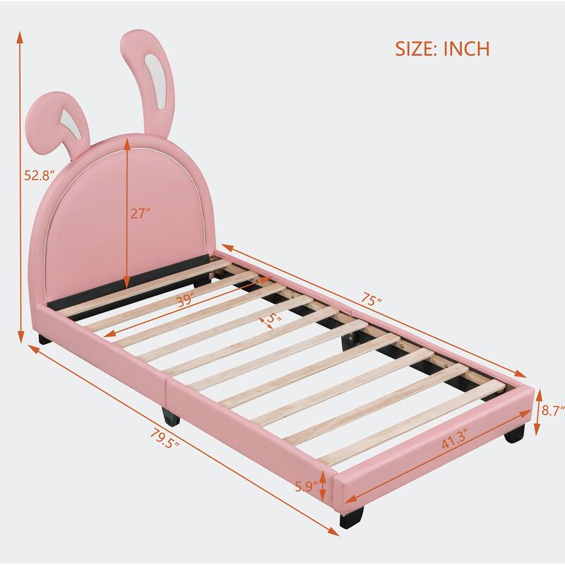 Twin Size Upholstered Leather Platform Bed