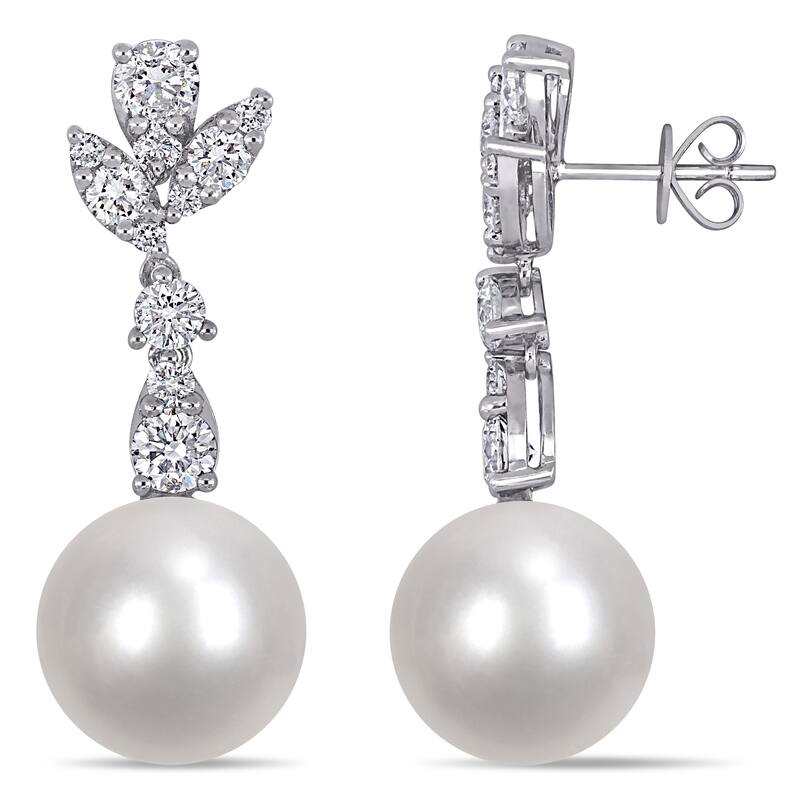 Miadora 2 1/2ct TDW Diamond and 13mm Cultured South Sea Pearl Drop Earrings 14k White Gold