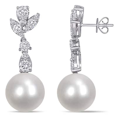 Miadora 2 1/2ct TDW Diamond and 13mm Cultured South Sea Pearl Drop Earrings 14k White Gold