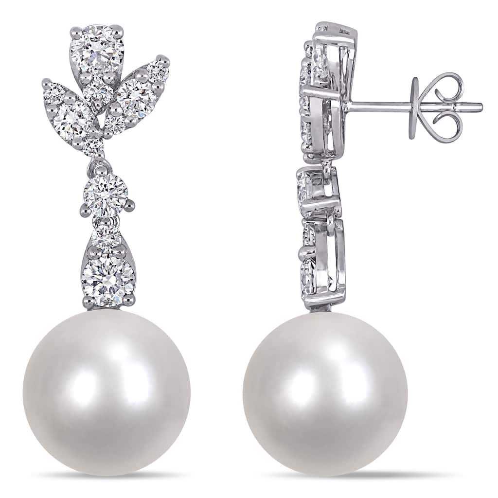 Miadora 2 1/2ct TDW Diamond and 13mm Cultured South Sea Pearl Drop Earrings 14k White Gold