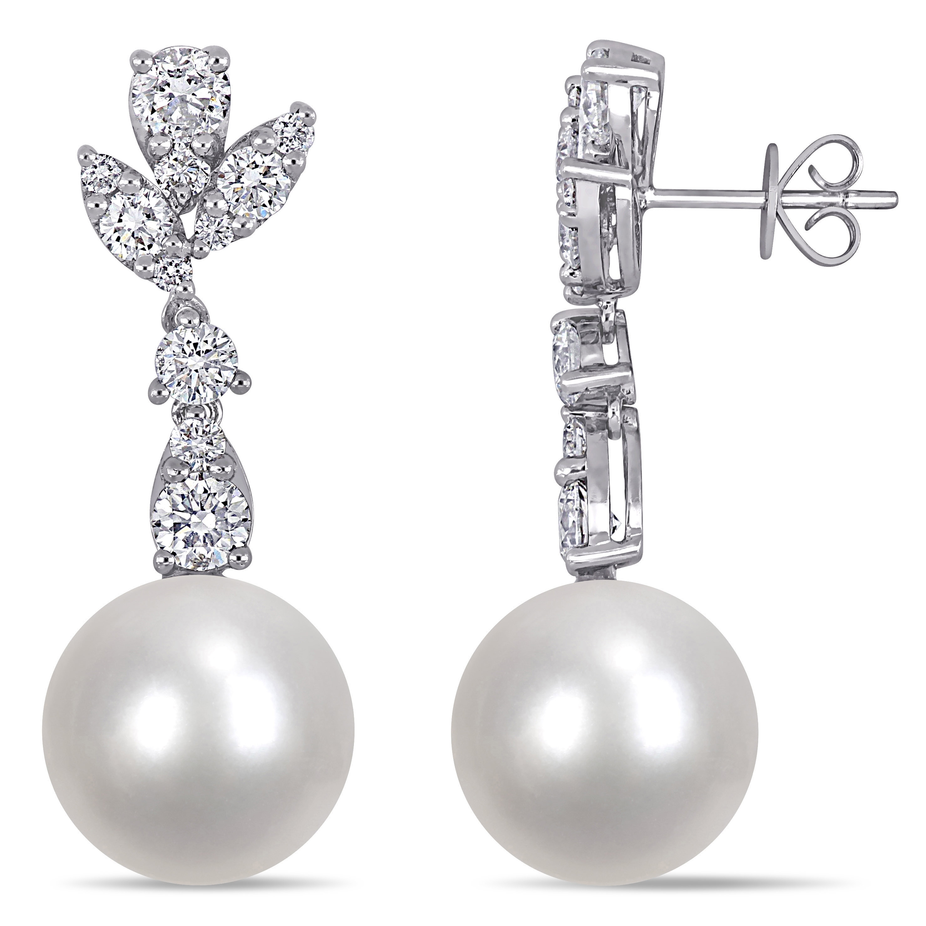 Miadora 2 1/2ct TDW Diamond and 13mm Cultured South Sea Pearl Drop Earrings 14k White Gold