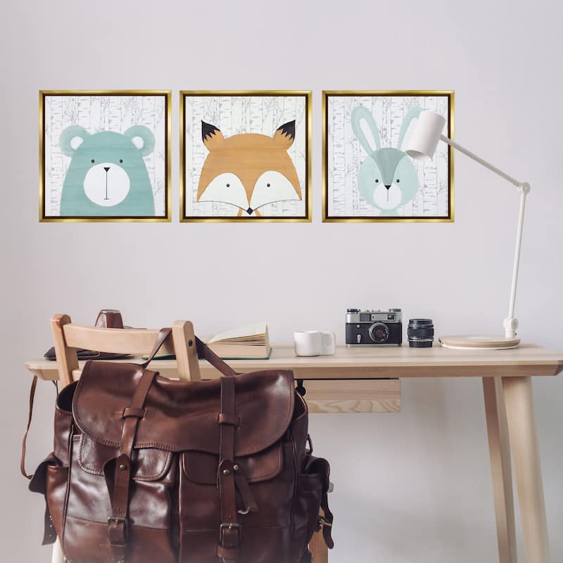 Stupell Whimsical Woodland Nursery Animals Framed Floater Canvas Wall Art Design By Kim Allen (Set of 3)
