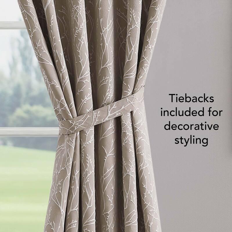 Creative Home Ideas Collins Blackout Window Curtain, Room Darkening, Thermal Insulated, Branch, Back Tab, 2 Panels, 2 Tiebacks