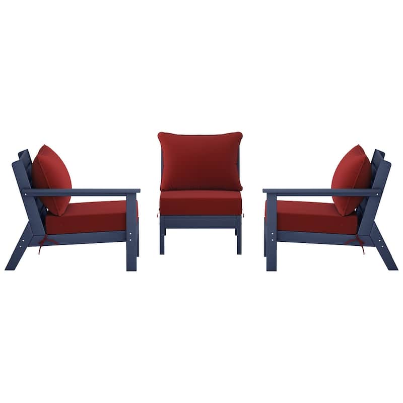 Polytrends Birchwood All Weather HDPE Outdoor Patio Deep Seating Navy Blue Sofa With Cushions (3-Piece)