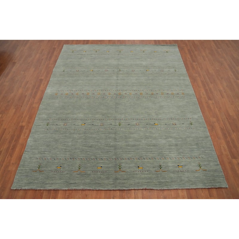 Hand Knotted Oriental 100% Wool Carpet Tribal Animal Pictorial Greys & Charcoal Gabbeh Area Rug - 9' 8'' X 8' 0''