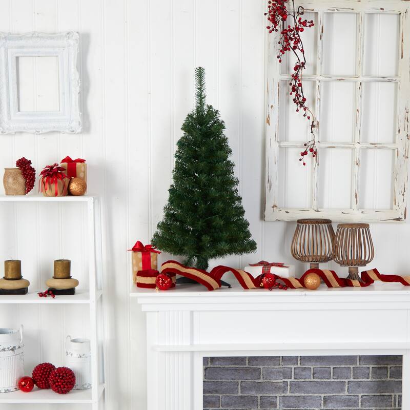 3’ Pre-Lit Mini Artificial Christmas Tree, Clear LED Lights - 3 Foot