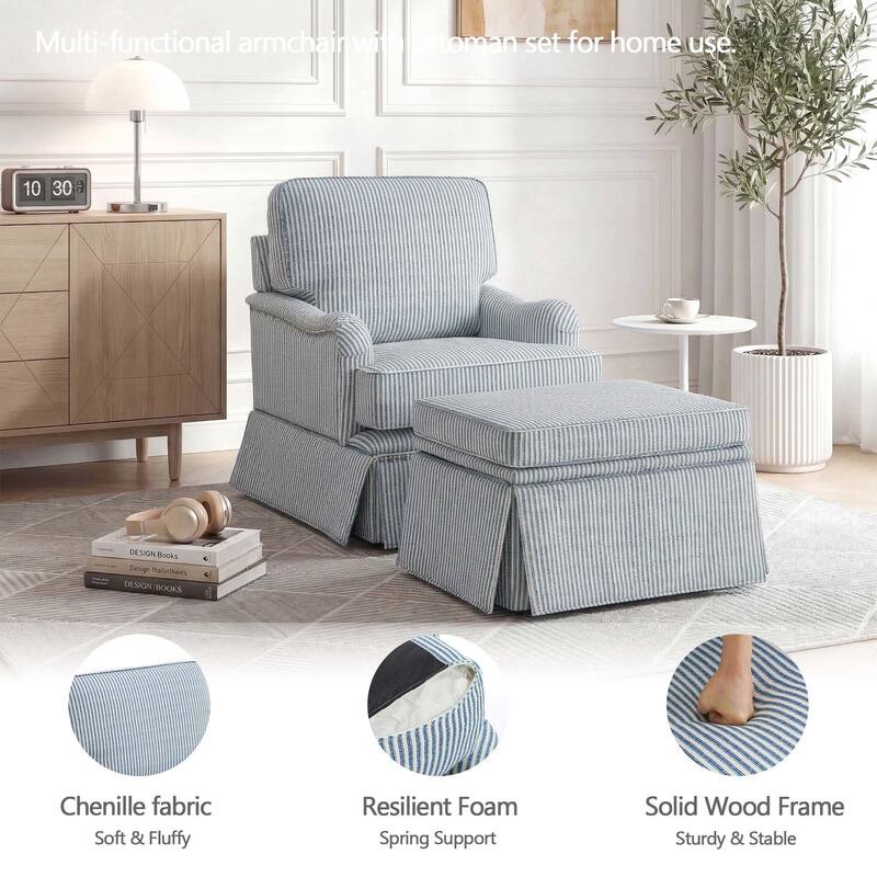 Modern Chenille Swivel Armchair and Storage Ottoman
