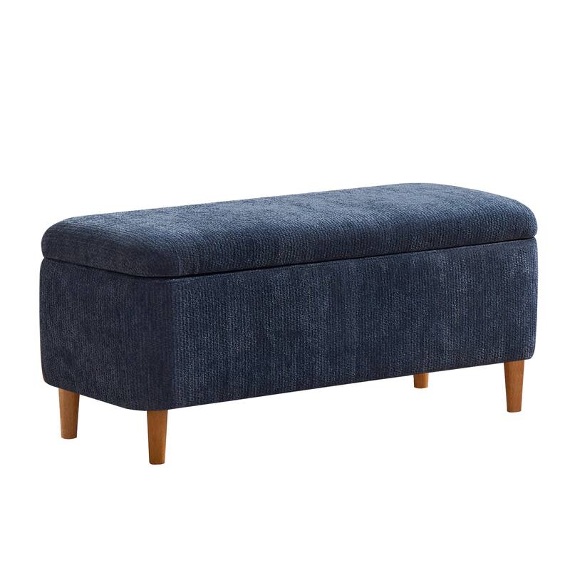 39in Soft Chenille Fabric Storage Ottoman Bench for Bedroom / Entryway Bed Foot / Living Room，Upholstered Entryway Bench - Blue