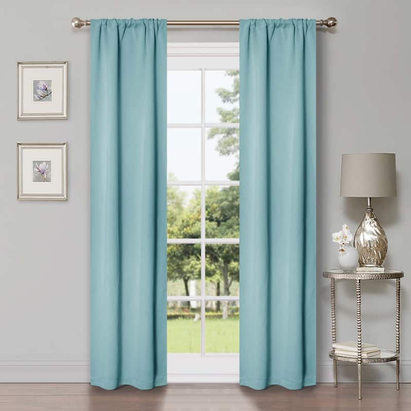Superior Modern Solid Washable Room Darkening Blackout Curtains, Set of 2 Panels - 8PC- 26" x 84" - Light Blue