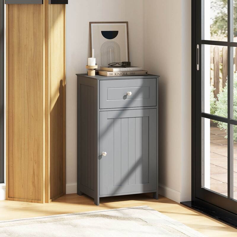 Costway White Floor Storage Cabinet Bathroom Organizer Cupboard Drawer