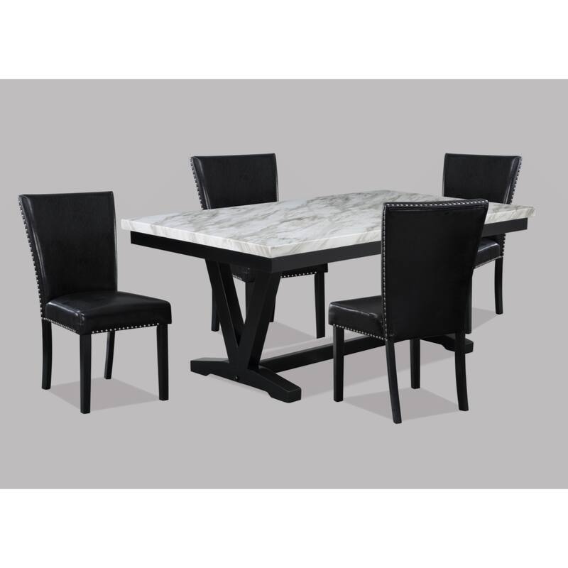 2pc Transitional Upholstered Side Chair with Nailhead Trim Black Faux Leather Upholstery Tufted Nail-head