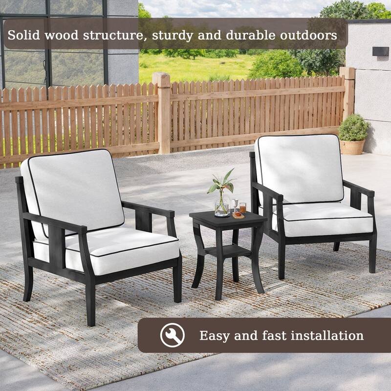 3-Piece Solid Teak Outdoor Patio Furniture Set Armchairs & Storage Table