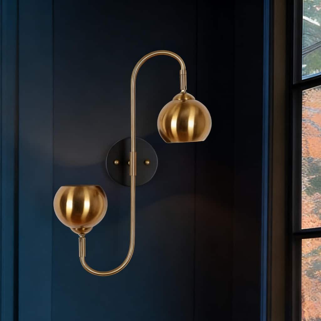 Modern Black Gold 2-Light Metal Dome Wall Sconces Dimmable Bathroom Vanity Lights