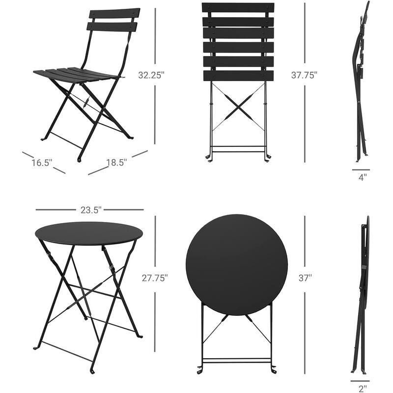 3 Piece Foldable Patio Set, Bistro Set, Outdoor Table and Chairs